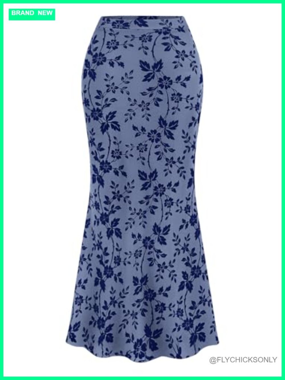 Women's Floral Flocked Mesh Mermaid Maxi Skirt High Waist Lettuce Trim